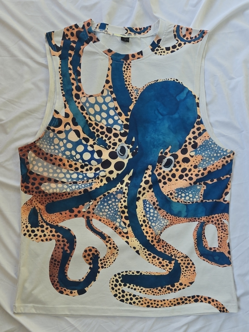 Men's/Unisex Whitish Muscle Tee Exotic Colorful Octopus Design On Front Only